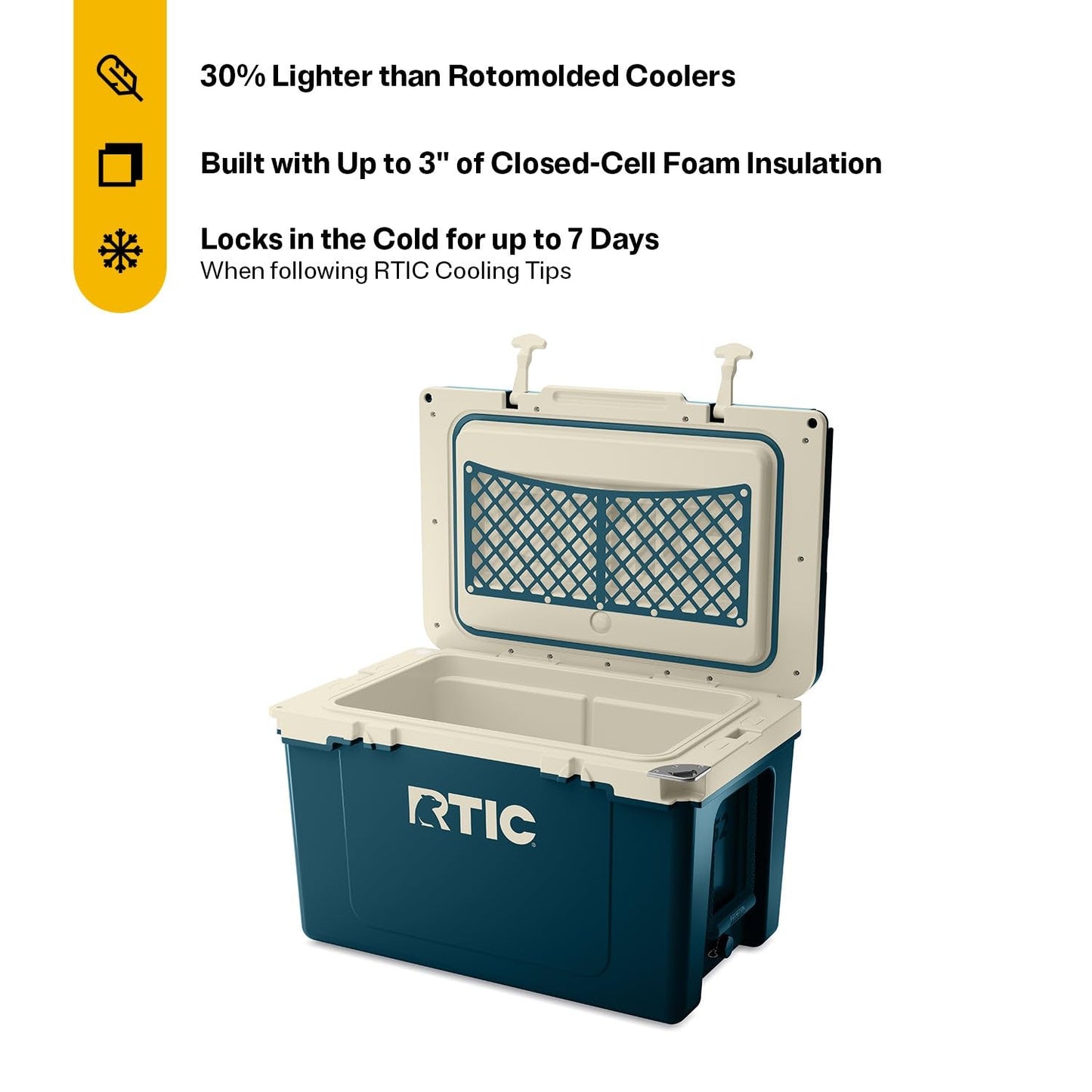 RTIC Ultra-Light 52 Quart Hard Cooler Insulated Portable Ice Chest Box for Beach, Drink, Beverage, Camping, Picnic, Fishing, Boat, Barbecue, 30% Lighter Than Rotomolded Coolers
