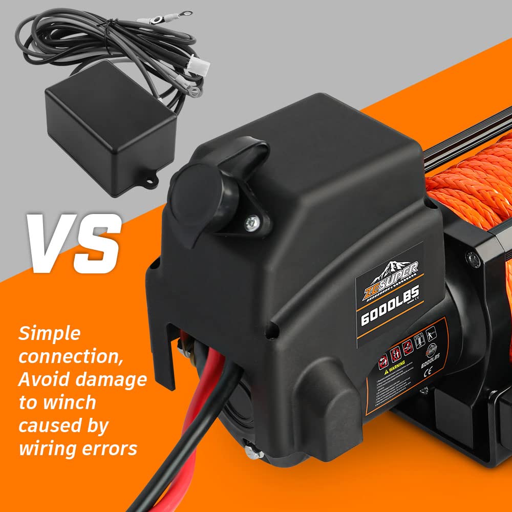 ZESUPER 3000 lb Electric Winch for ATV UTV Trailer Boat Synthetic Rope Winch 12V DC Off Road Towing Winches with Wireless Remote Mounting Bracket