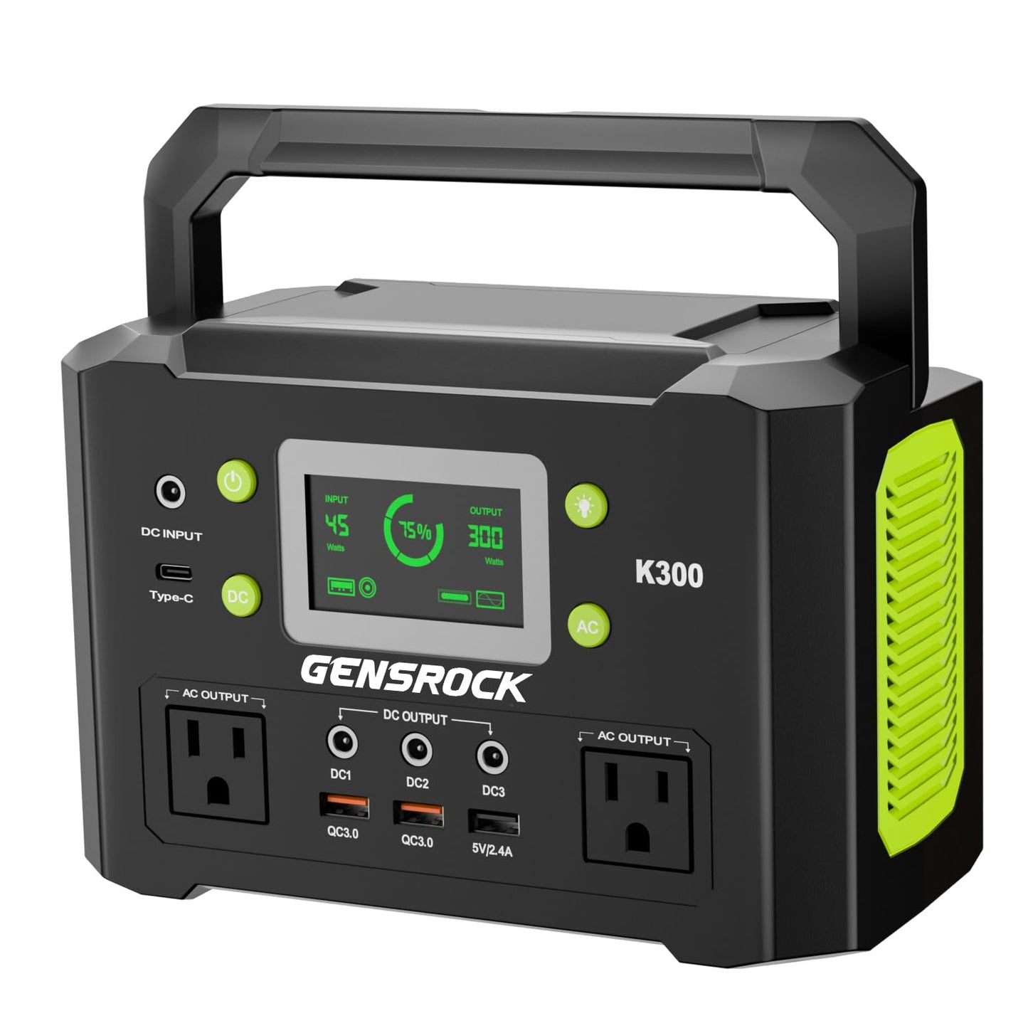 GENSROCK Portable Power Station, 110V/300W Pure Sine Wave Solar Generator, 222Wh Backup Lithium Battery With AC Outlet/QC 3.0/Type-C/LED Light for CPAP Family Emergency Outdoor Camping RV Travel.