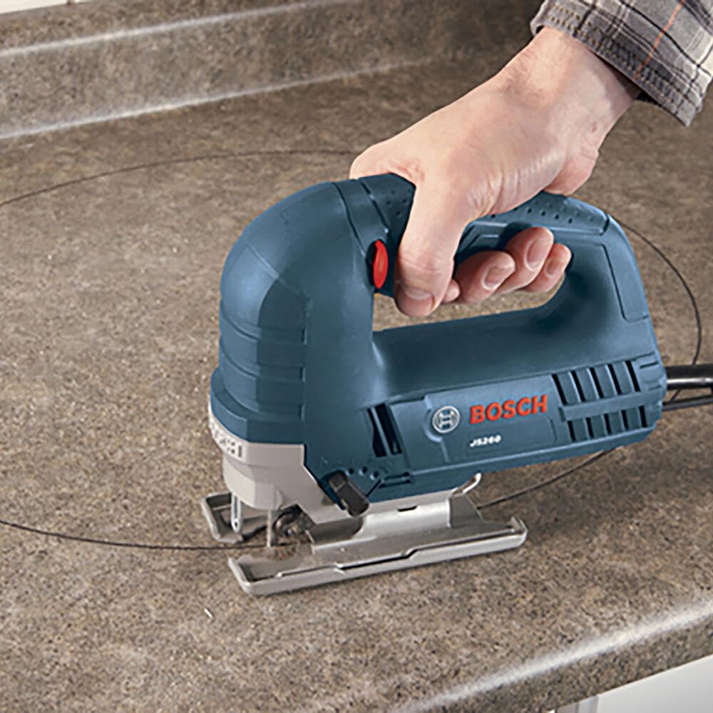 BOSCH JS260 Top-Handle Jig Saw - 6.0 Amp Motor, Variable Speed Control, Low-Vibration Plunging Design, Toolless Blade Change System - Ideal for Accurate and Smooth Cutting