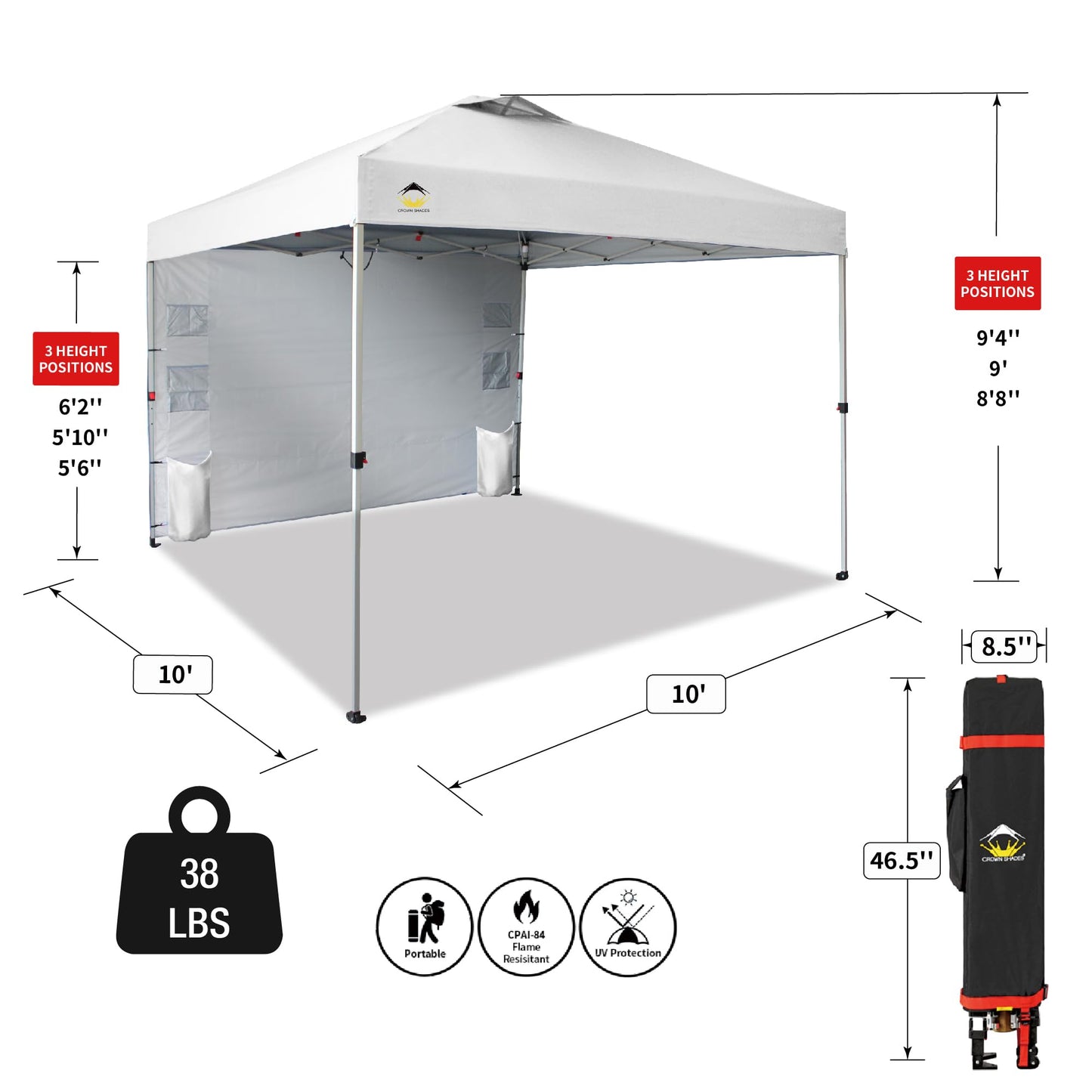CROWN SHADES Canopy Tent 10x10 Pop Up Canopy Outdoor Shade with Pockets Sidewall, Easy Up Sun Shelter with One Person Set Up Center Lock, Portable Instant Camping Beach Canopy Tents, Forest Green
