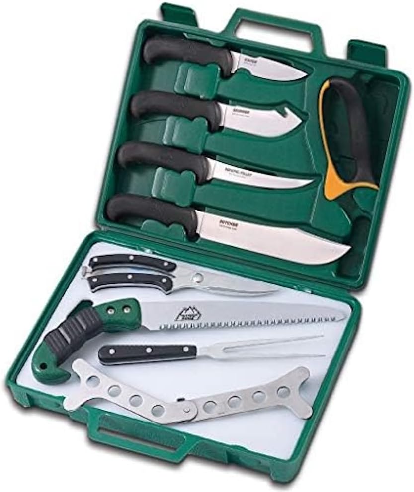OUTDOOR EDGE Game Processor 12-Piece Hunting Knife Set | Caping & Boning Knives, Skinning Knife, Bone Saw, Game Shears, Knife Sharpener & Rib Spreader in Hard Case | Butcher Knife Set for Deer & Elk