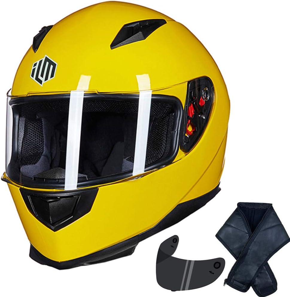 ILM Full Face Motorcycle Street Bike Helmet with Removable Winter Neck Scarf + 2 Visors DOT Model-JK313