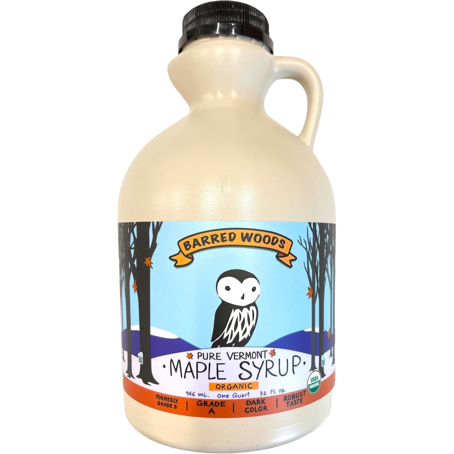 Organic Vermont Maple Syrup - Pure and All Natural - One Pint Jug (16 oz) - Grade A Amber Rich - From Barred Woods Maple