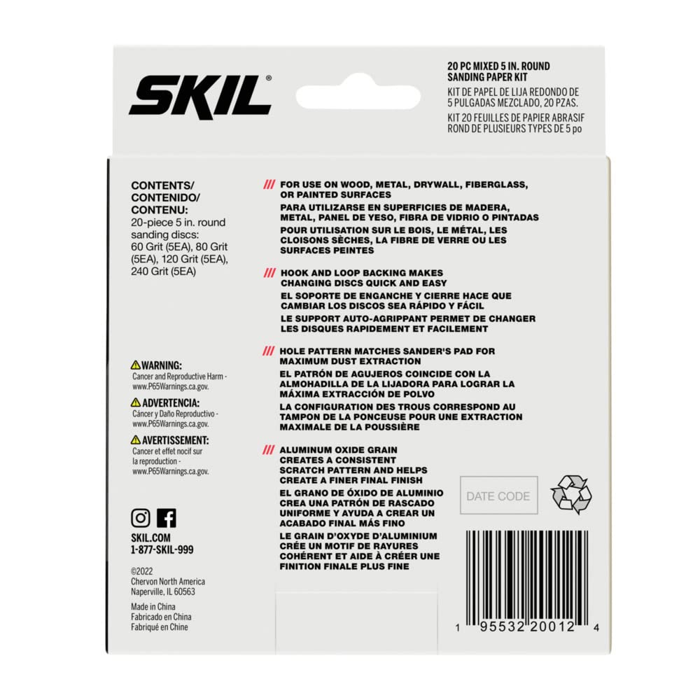SKIL 5” Random Orbital Sander with Cyclonic Dust Box & 3pc Sanding Sheet - SR211601, Multicolor