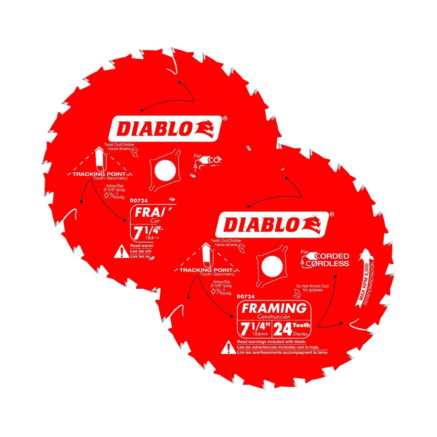Diablo Framing Saw Blade with Perma-Shield - Tracking Point Tooth Design for Efficient Cutting - 7-1/4" x 24-Tooth, 10-Pack - D0724A