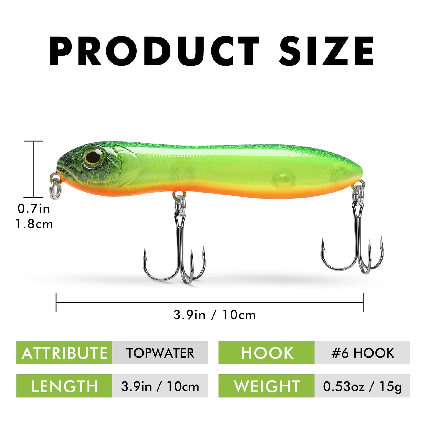 TRUSCEND PoPobait Plopper with BKK Hooks, Top Water Fishing Lures for Bass Walleye Pike Catfish Musky Perch, Floating Lure for Freshwater or Saltwater, Amazing Teasers Fishing Gifts for Family Fishing