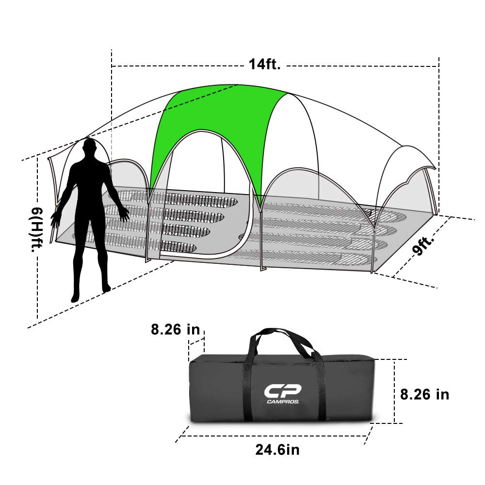 CAMPROS CP Tent 8 Person Camping Tents, Weather Resistant Family Tent, 5 Large Mesh Windows, Double Layer, Divided Curtain for Separated Room, Portable with Carry Bag