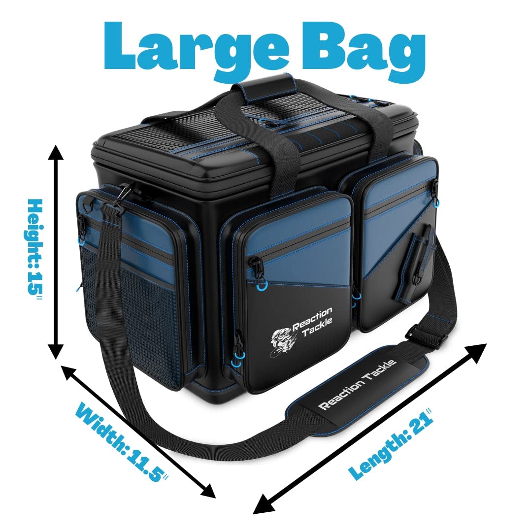Reaction Tackle Fishing Tackle Bag – Salt Water Resistant Fishing Bag, 1000D PVC Waterproof Material, Tackle Box Organizer with Dividers for 3600 or 3700 Trays (Small, Medium, Backpack only fit 3600)
