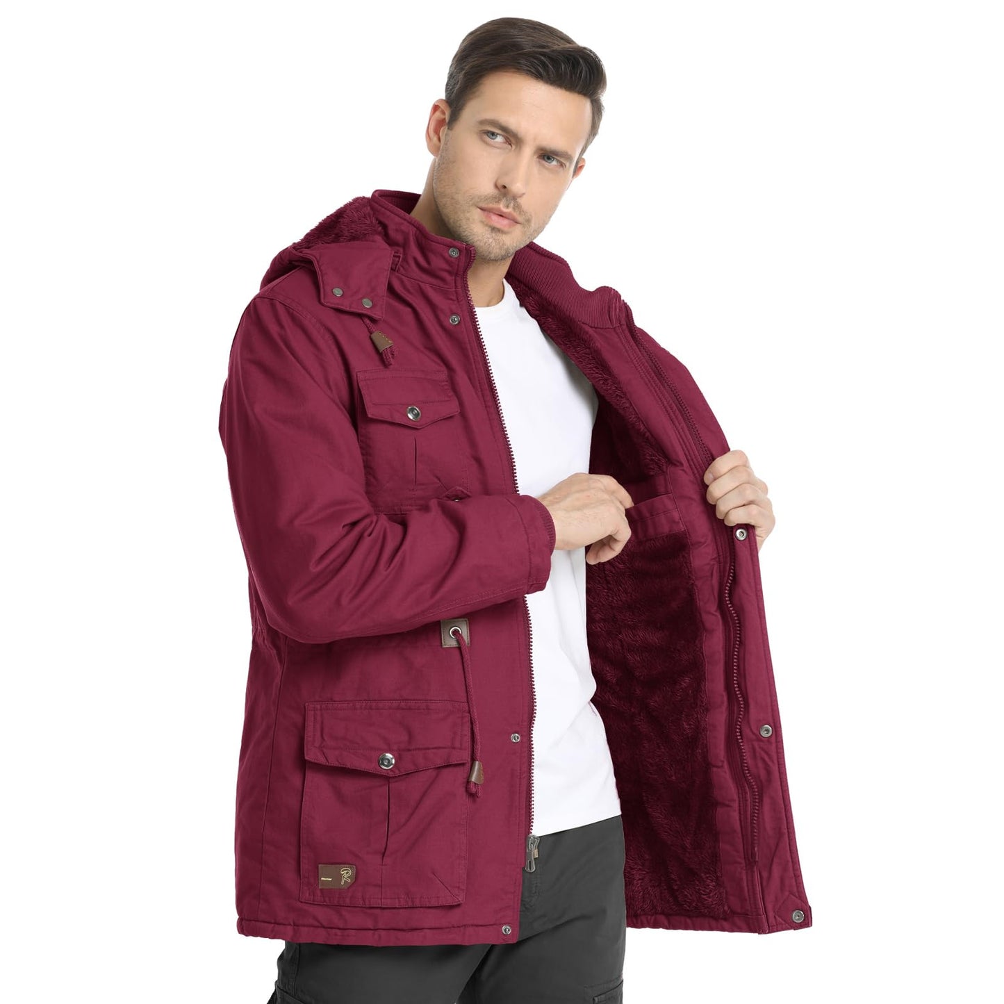CHEXPEL Men's Thick Winter Jackets with Hood, Fleece Lining, Cotton Military Work Jackets with Cargo Pockets, Outwear