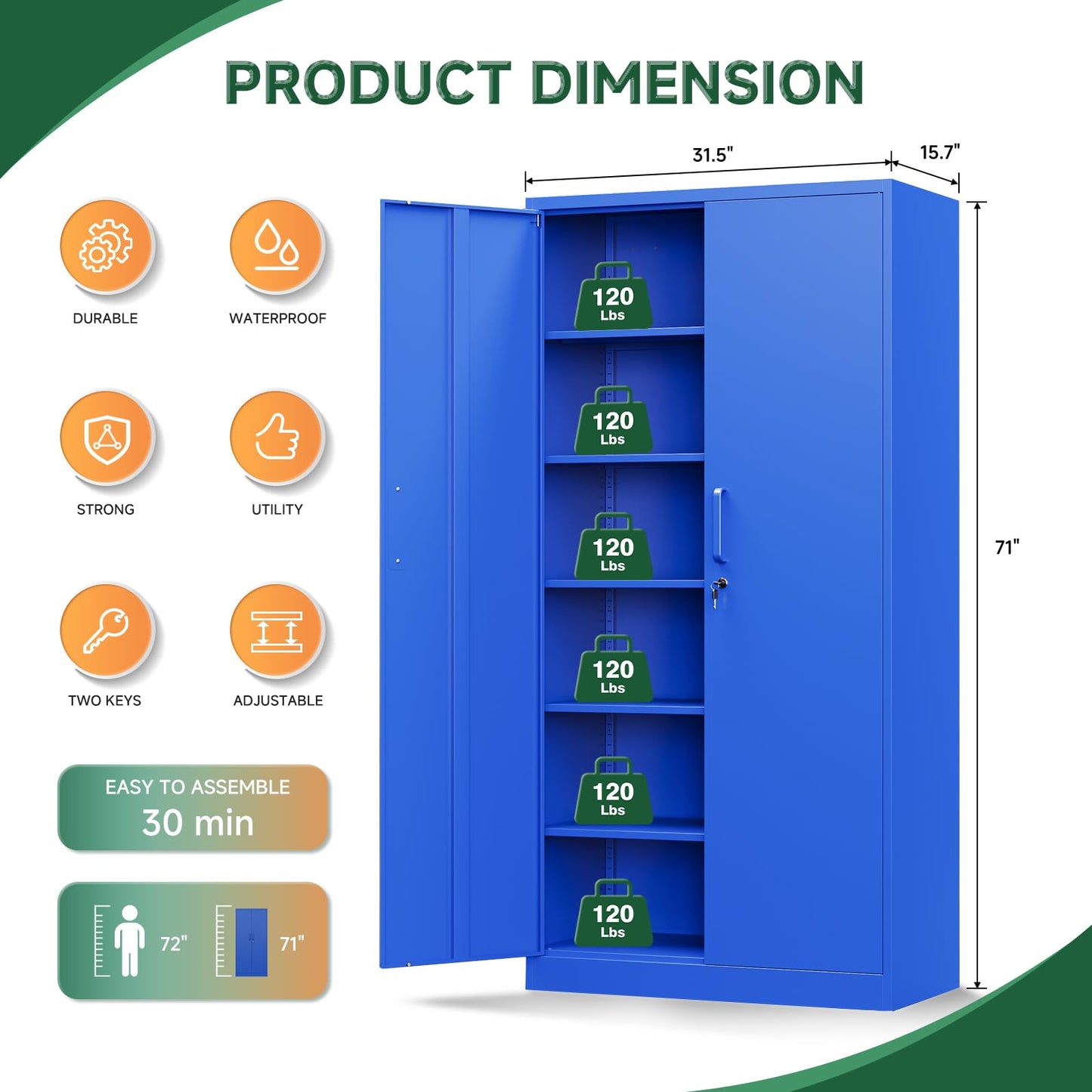 Letaya Metal Garage Storage Cabinets with Lock-72 Tall Tool Organizer Steel Lockers, 5 Adjustable Layers Shelves for Home,Office,Warehouse,Garage,(Black-72“)