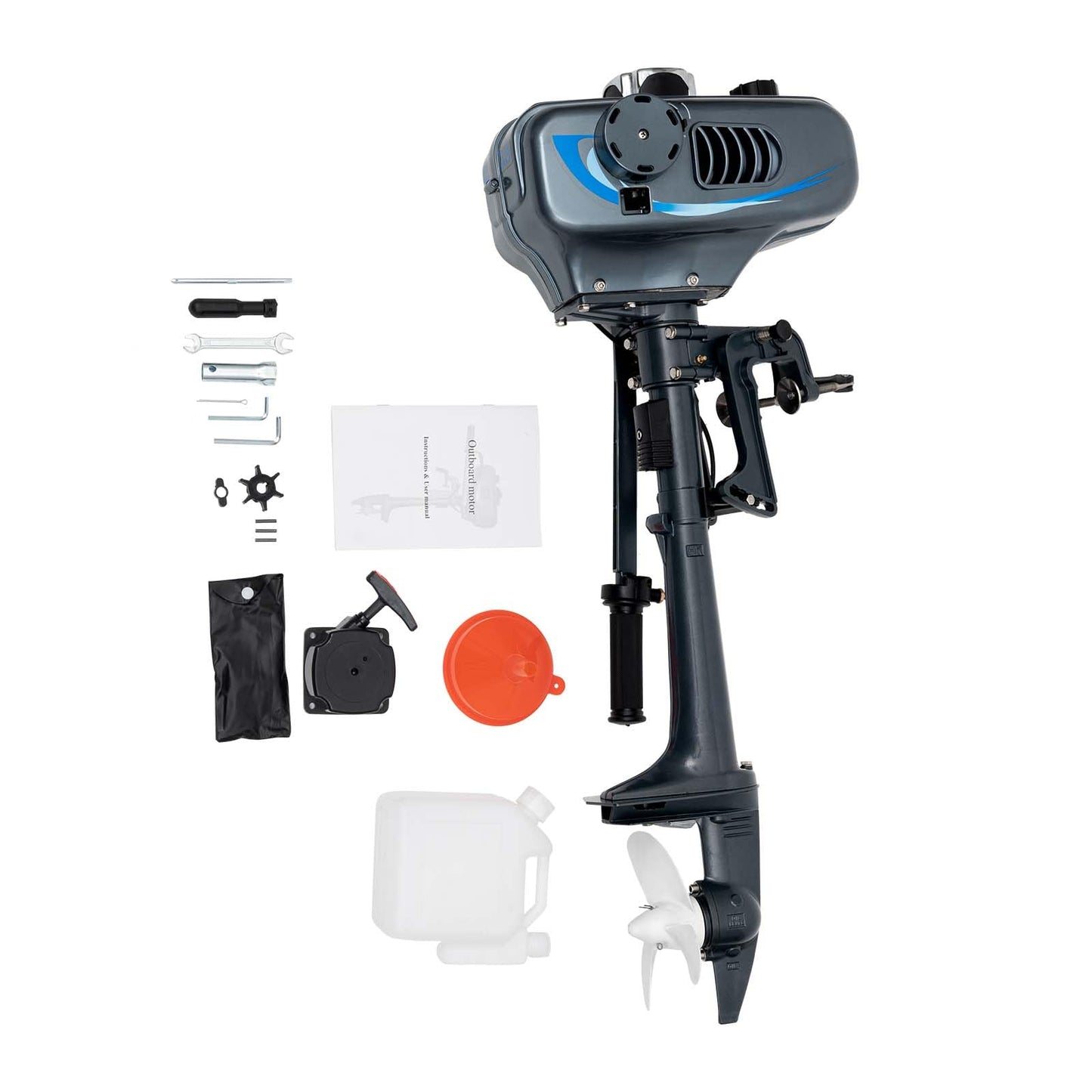 2-Stroke 3.5HP Outboard Motor, 49CC Gas Powered Fishing Marine Heavy Duty Boat Engine, Short Shaft Tiller Control Half Water-cooling Air-cooling CDI Ignition System for Inflatable Yachts Canoes Boat