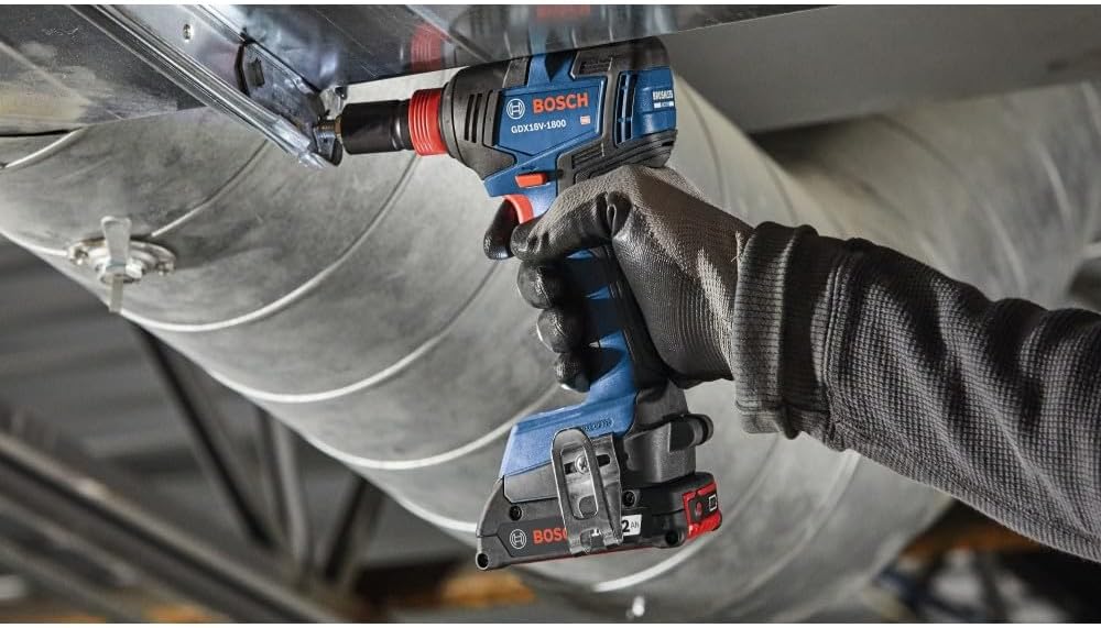BOSCH GXL18V-497B23 18V 4-Tool Combo Kit with 2-In-1 1/4 In. and 1/2 In. Bit/Socket Impact Driver, 1/2 In. Hammer Drill/Driver, Circular Saw, Worklight with (1) CORE18V 4 Ah Battery & (1) 2 Ah Battery