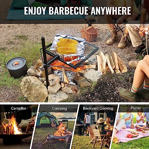 VEVOR Folding Campfire Grill, Heavy Duty Steel Mesh Grate, 22.4" Portable Camping Grates Over Fire Pit, Camp Fire Cooking Equipment with Legs Carrying Bag, Grilling Rack for Outdoor Open Flame Cooking