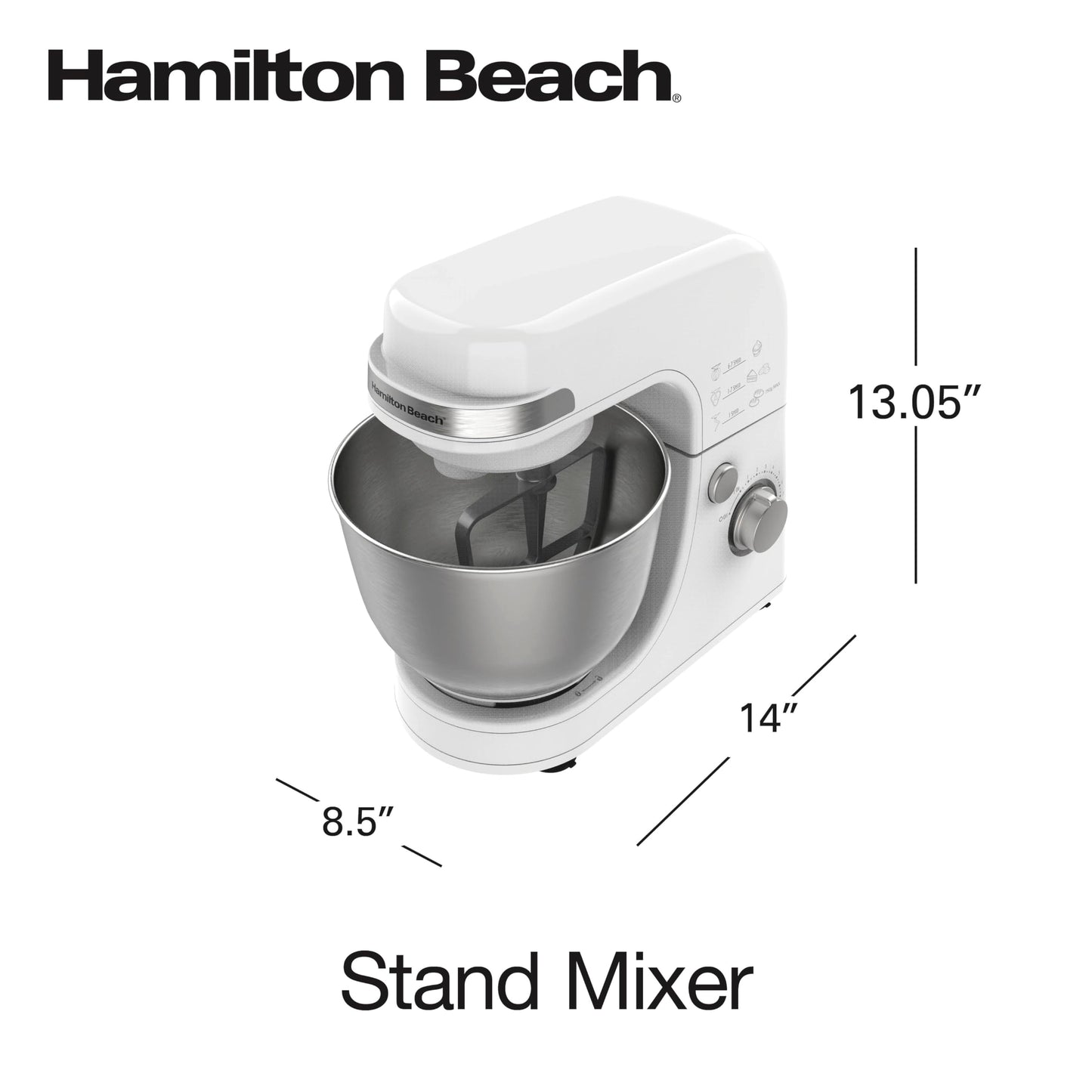 Hamilton Beach Electric Stand Mixer, 4 Quarts, Dough Hook, Flat Beater Attachments, Splash Guard 7 Speeds with Whisk, Black