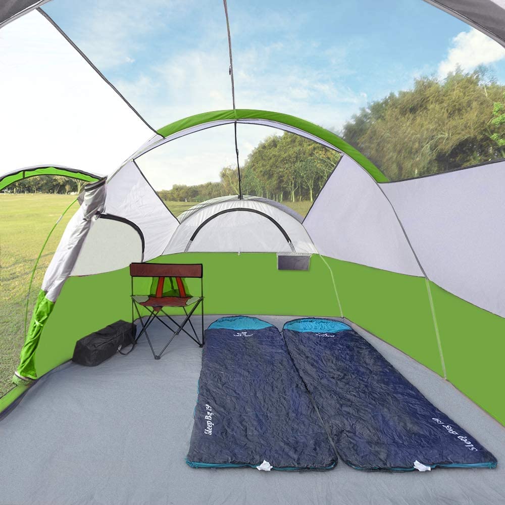 CAMPROS CP Tent 8 Person Camping Tents, Weather Resistant Family Tent, 5 Large Mesh Windows, Double Layer, Divided Curtain for Separated Room, Portable with Carry Bag