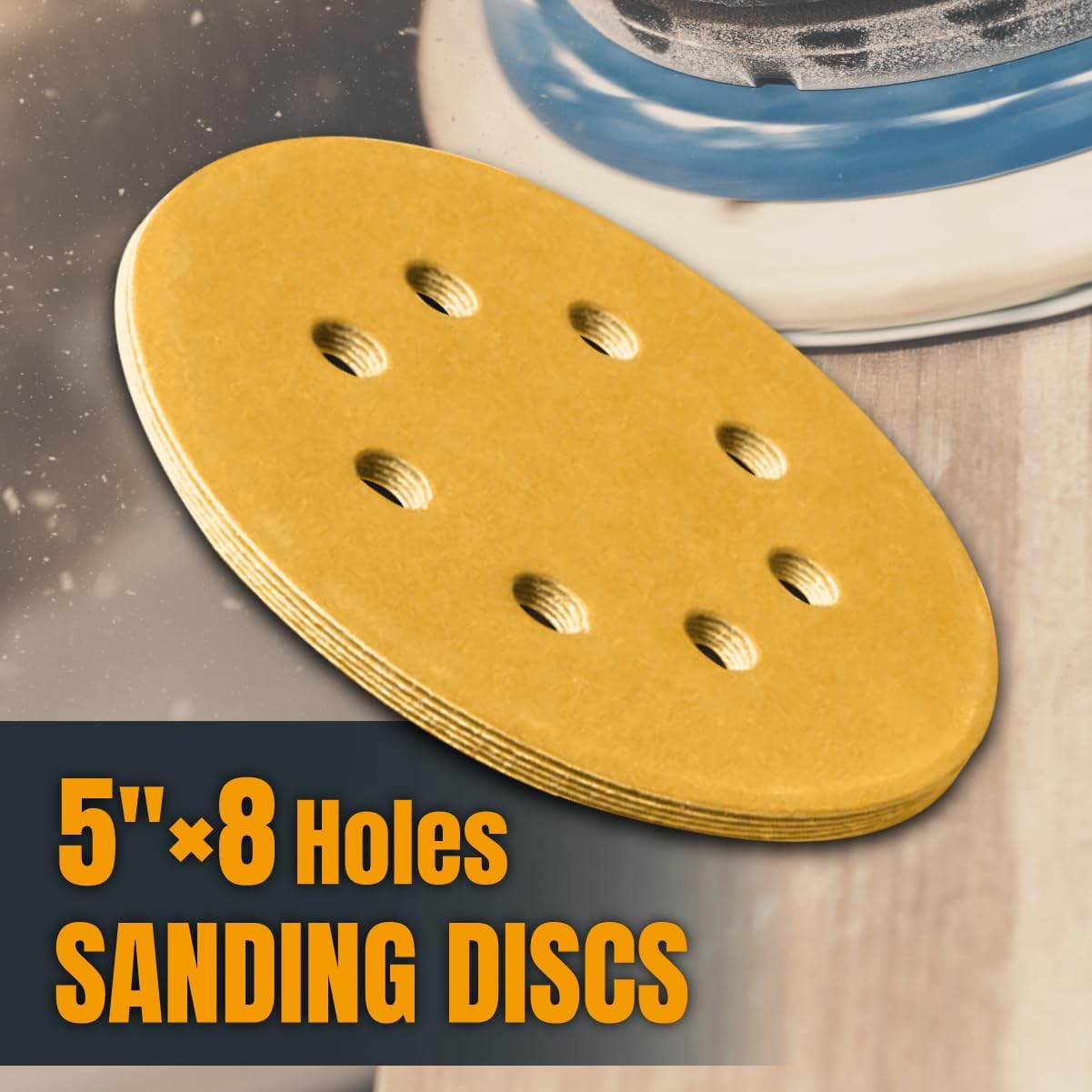 POWERTEC 50 PCS 220 Grit - 5 Inch 8 Hole Hook and Loop Sanding Discs, 5" Sanding Pads for Automotive, Drywall, Woodworking with Orbital Sander, Air, and DA Sander (44022G-50)