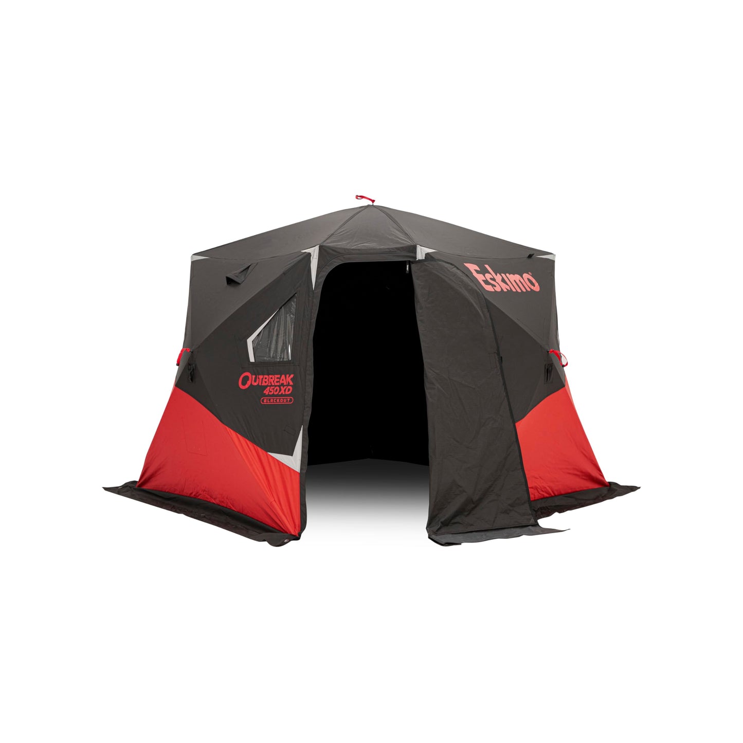 Eskimo Outbreak Portable Pop-Up Ice Fishing Shelter, Stormshield Insulated Fabric, No Trip Door, Durable Hub Design, Deluxe Tie Downs, Red/Black