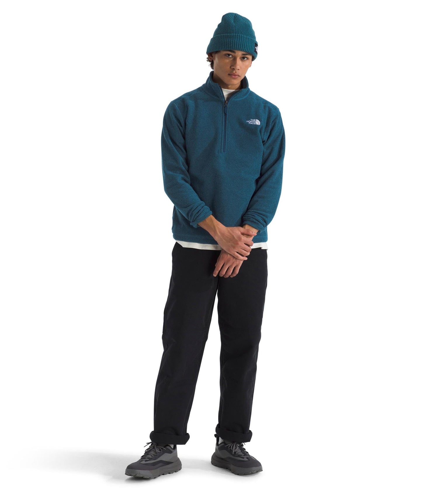 THE NORTH FACE Men's Textured Cap Rock 1/4 Zip Pullover | Fleece Jacket, Fold Over Collar & Embroidered Logo