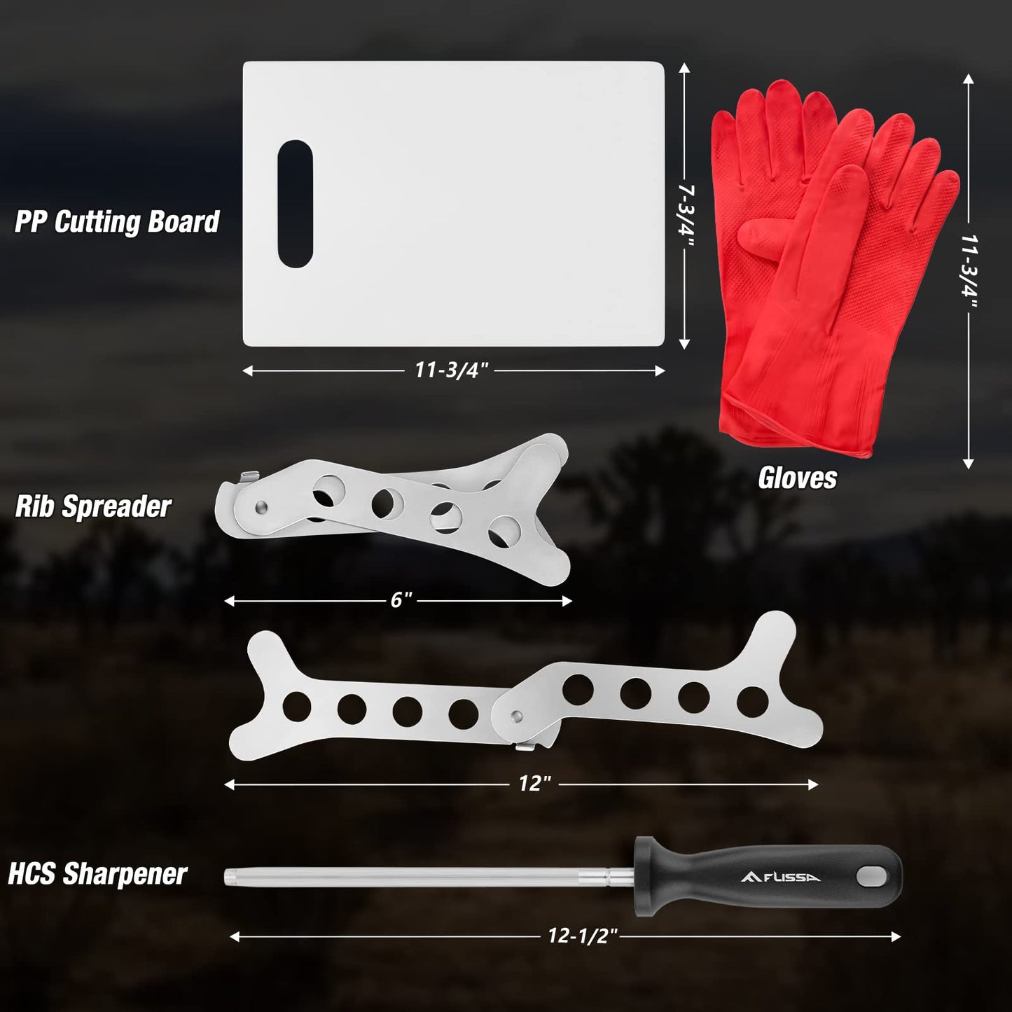 FLISSA Hunting Field Dressing Kit, 10 Piece Hunting Knife Set with Skinning Knife, Butcher Game Processing Kit with Portable Storage Case for Deer, Meat Processing, Fishing, Camping, Survival