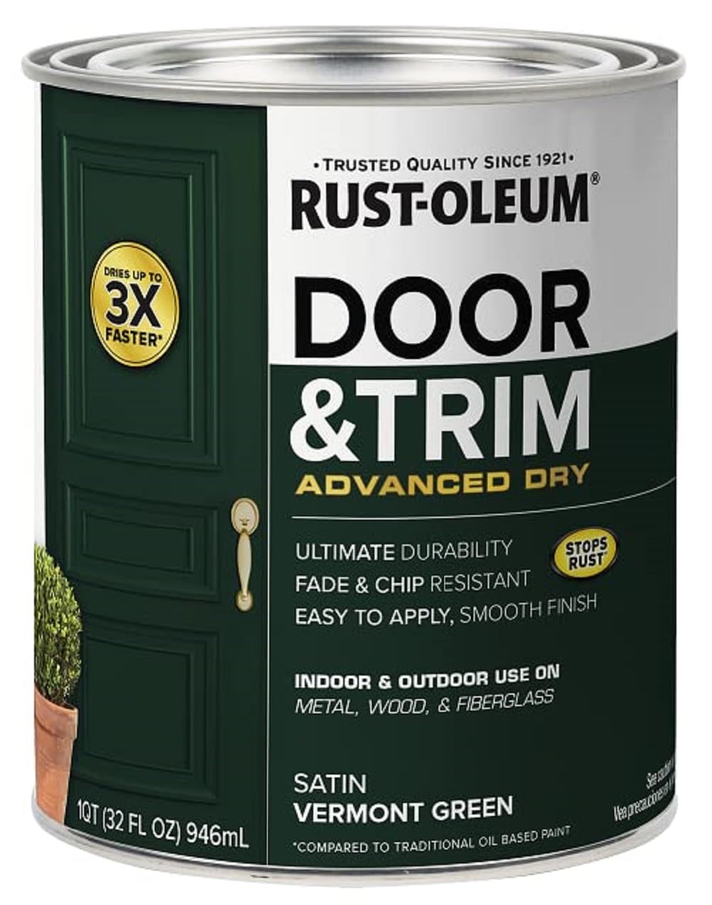 Rust-Oleum 369383 Advanced Dry Door & Trim Paint, Quart, Satin Black