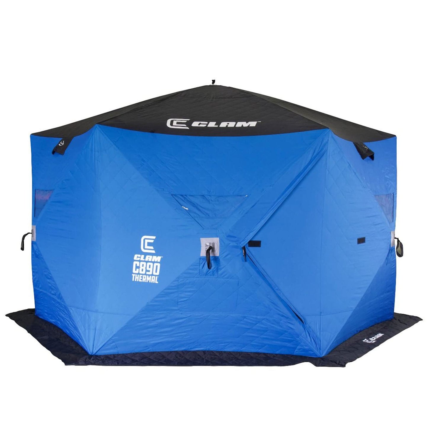 CLAM Lightweight Portable Pop Up Ice Fishing Angler Thermal Hub Shelter Tent with Anchors, Tie Ropes, and Carrying Bag