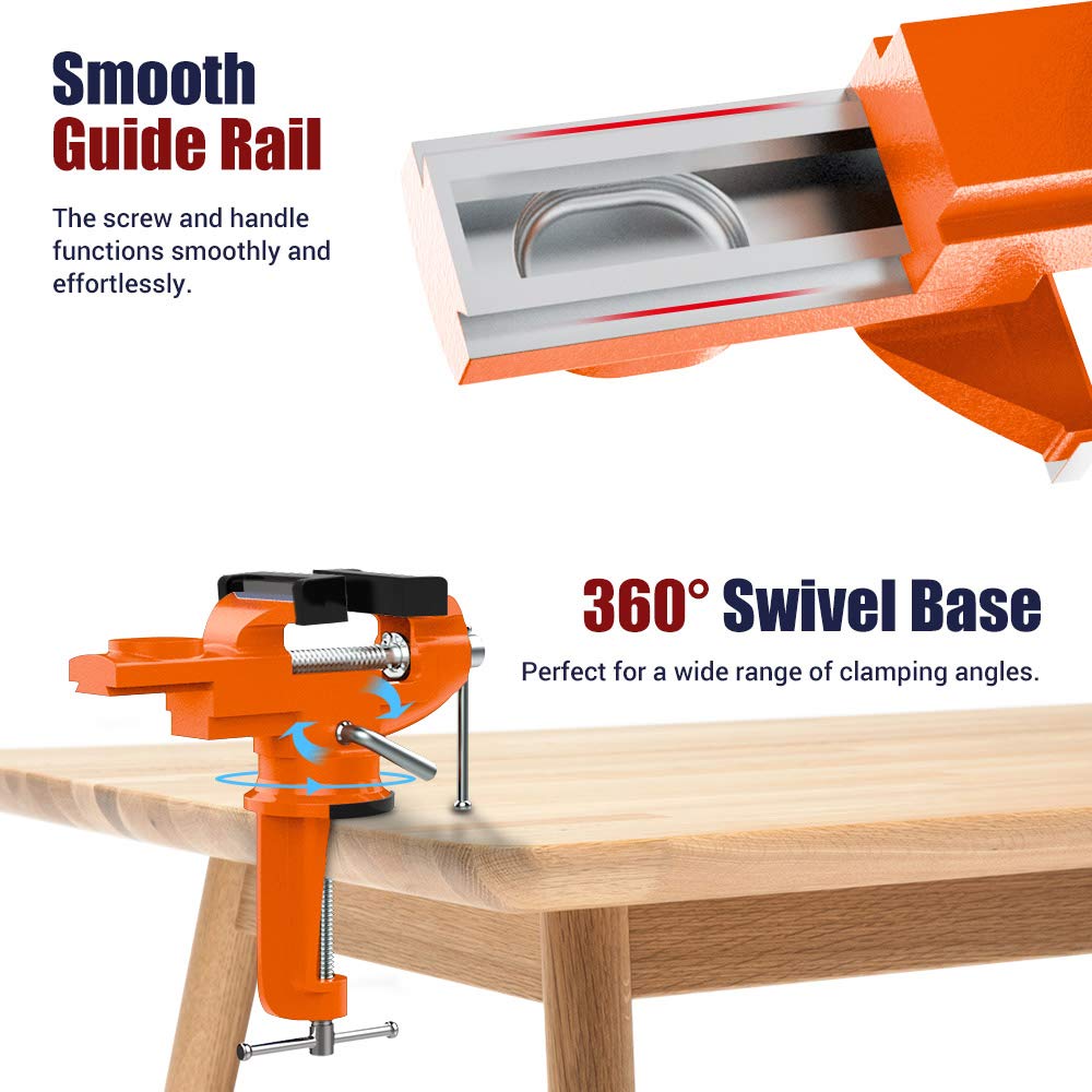Nuovoware Table Vise 3 Inch, 360° Swivel Base Universal Home Vise Portable Bench Clamp, Clamp-on Vise Bench Clamps Fixed Tool for Woodworking, Metalworking, Cutting Conduit, Drilling, Sawing, Blue