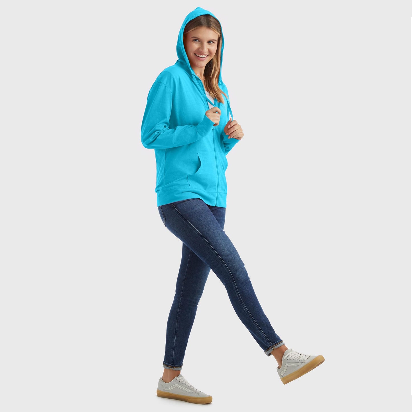 Hanes Women’s Slub Knit Full-Zip Hoodie, Textured Cotton Zip-Up T-Shirt Hoodie for Women