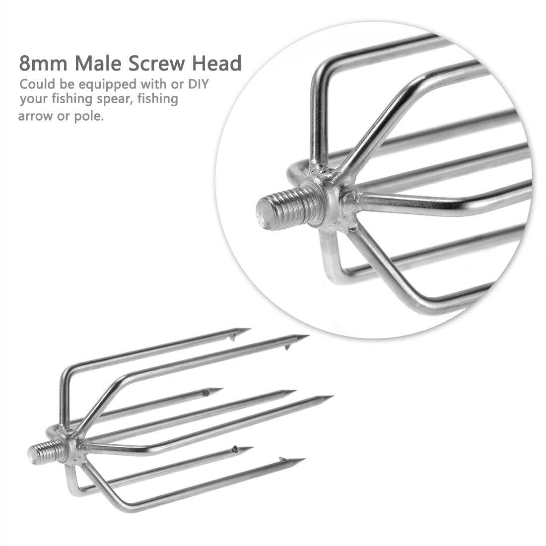 Cyfie Stainless Steel Fishing Gig Gaff Hook with 8mm Screw, Harpoon Hook for Hunting Fish Flounder Frog Gig in Pond River Lake, Capable for Fishing Gaff Gig Pole