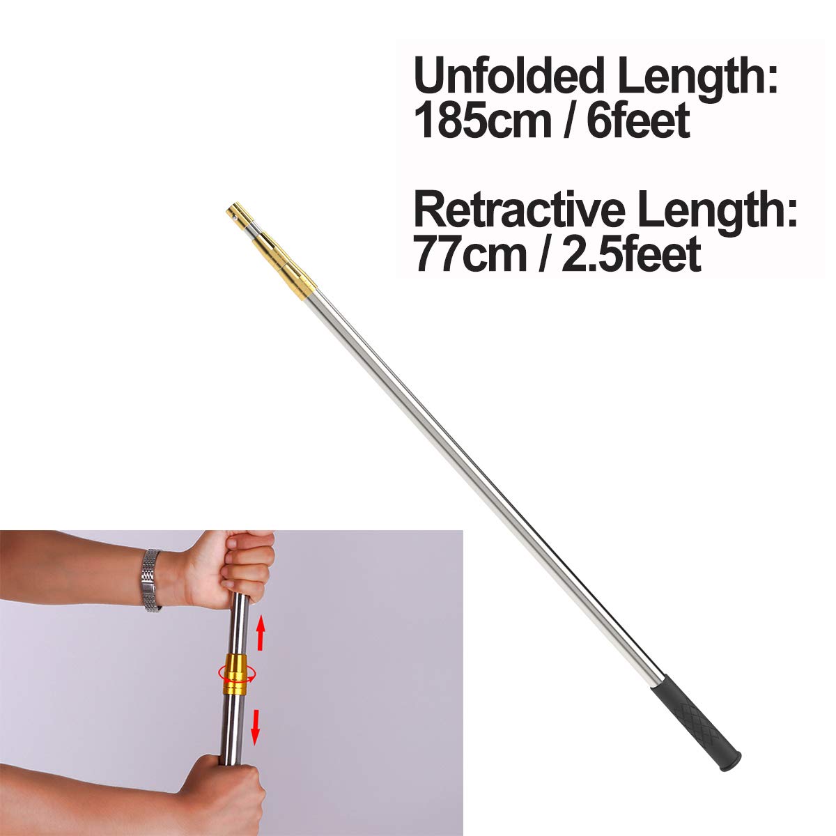 Cyfie Retractable Fishing Gaff, Stainless Steel Flounder Gig Frog Gig Gaff Pole, Muti-Size Telescopic Fishing Gaff with 8mm Screw, Capable for Gaff Harpoon Hook