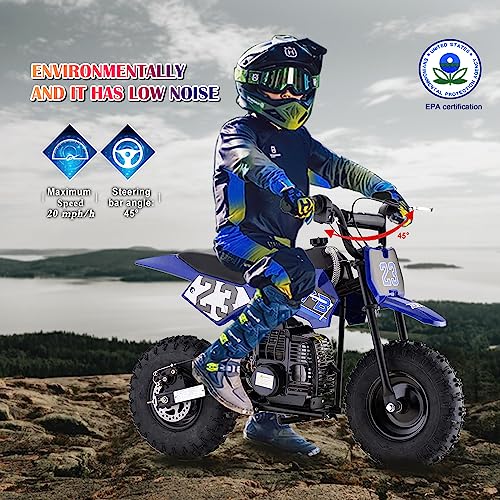 Mini Kid Dirt Bike, 49 CC 2-Stroke Gas Bike with Off-Rode Tire, Suspensions, Disc Brakes, Max Load 160Lbs, Up to 20Mph, EPA Approved