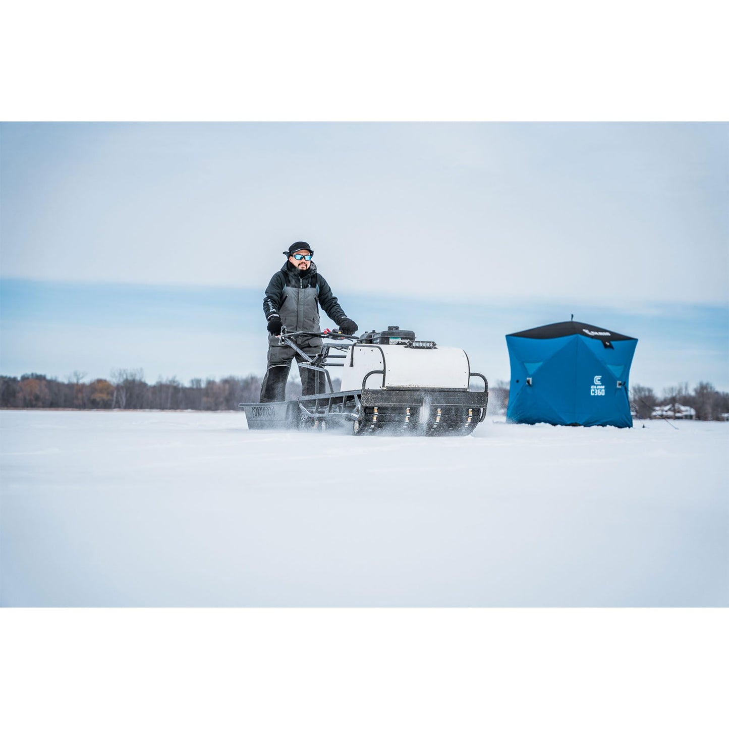 CLAM Lightweight Portable Pop Up Ice Fishing Angler Thermal Hub Shelter Tent with Anchors, Tie Ropes, and Carrying Bag