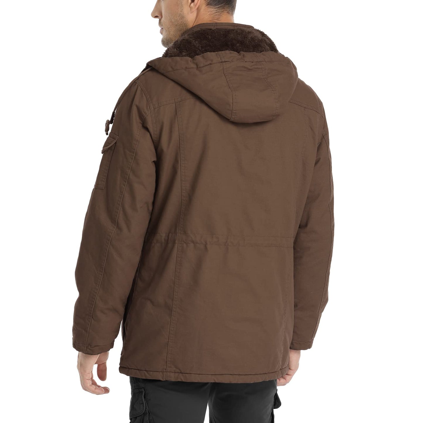 CHEXPEL Men's Thick Winter Jackets with Hood, Fleece Lining, Cotton Military Work Jackets with Cargo Pockets, Outwear