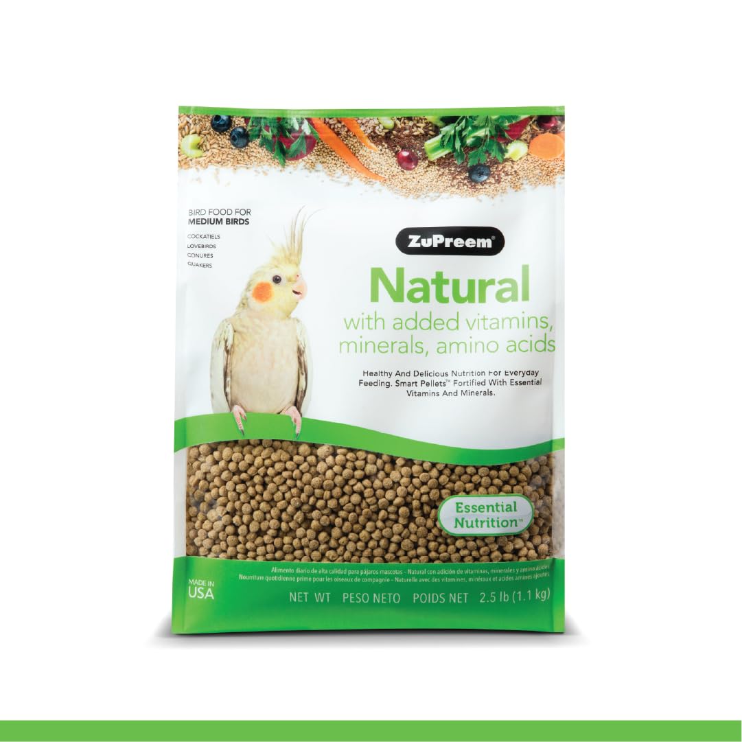 ZuPreem Sensible Seed Bird Food, Cockatiel, Lovebird, Quaker, Small Conure, Seed and Pellet Blend for Medium Birds, Food Mixer Topper, Enriching Variety, Made in the USA, (M, 2 lbs)