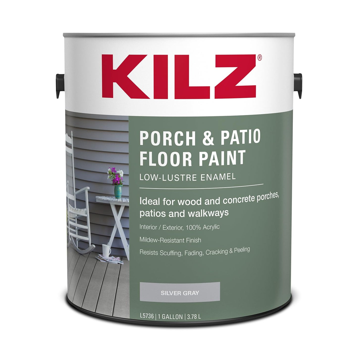 KILZ Low-Lustre Enamel Porch & Patio Latex Floor Paint, Interior/Exterior, Slate Gray, 1 Gallon