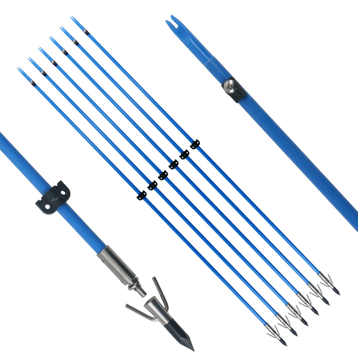 34inch Bowfishing Arrows Solid Fiberglass Shaft with Broadhead for Compound Bow and Recurve Bow Fishing Arrow Archery and Hunting (Pack of 6)