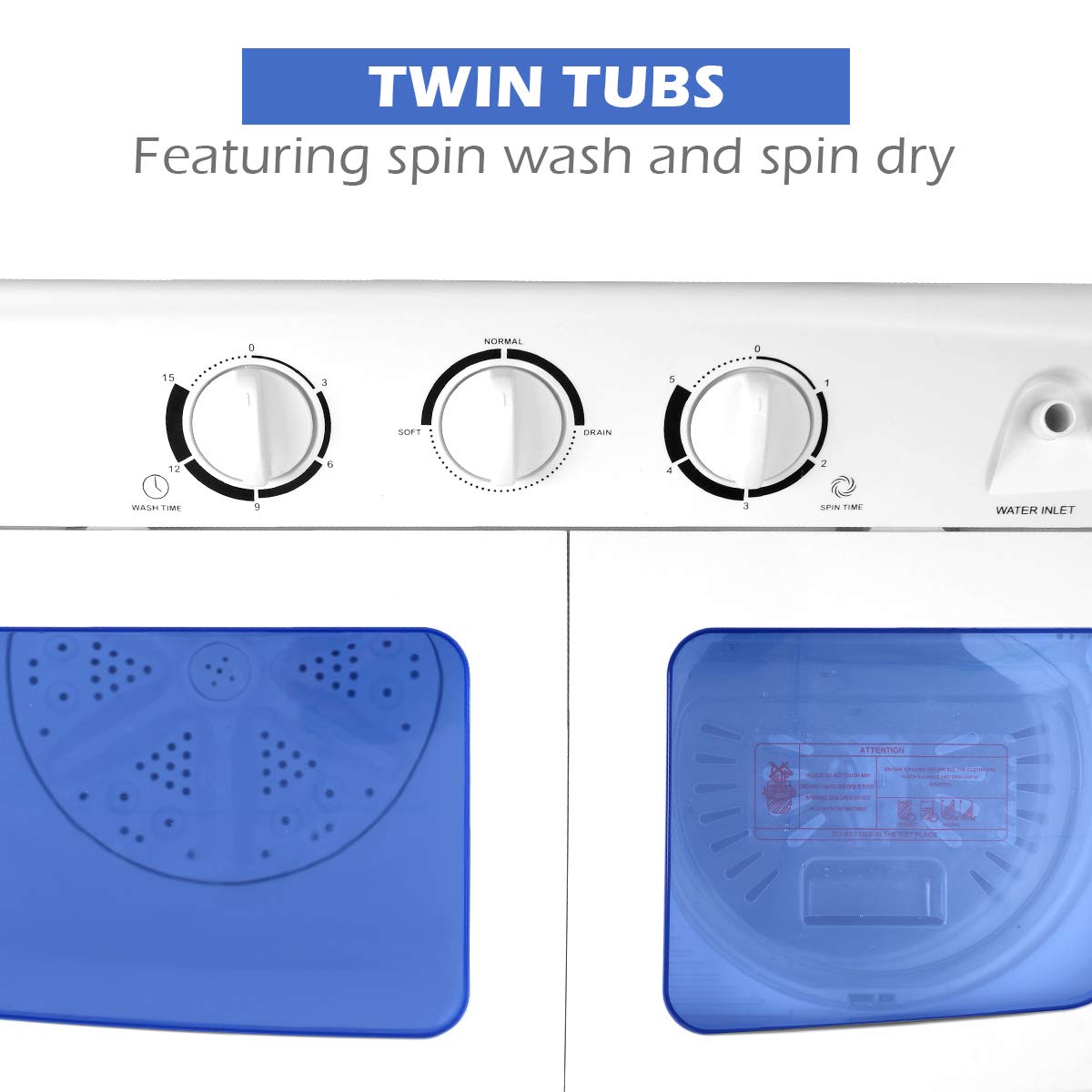 Giantex Portable Mini Compact Twin Tub Washing Machine 20lbs Washer Spain Spinner Portable Washing Machine, Blue+ White