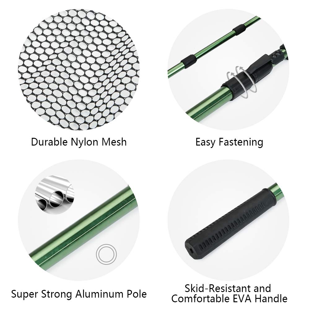 RESTCLOUD Fishing Landing Net with Telescoping Pole Handle, Fishing net Freshwater for Kids Men Women, Extend to 40-63 Inches