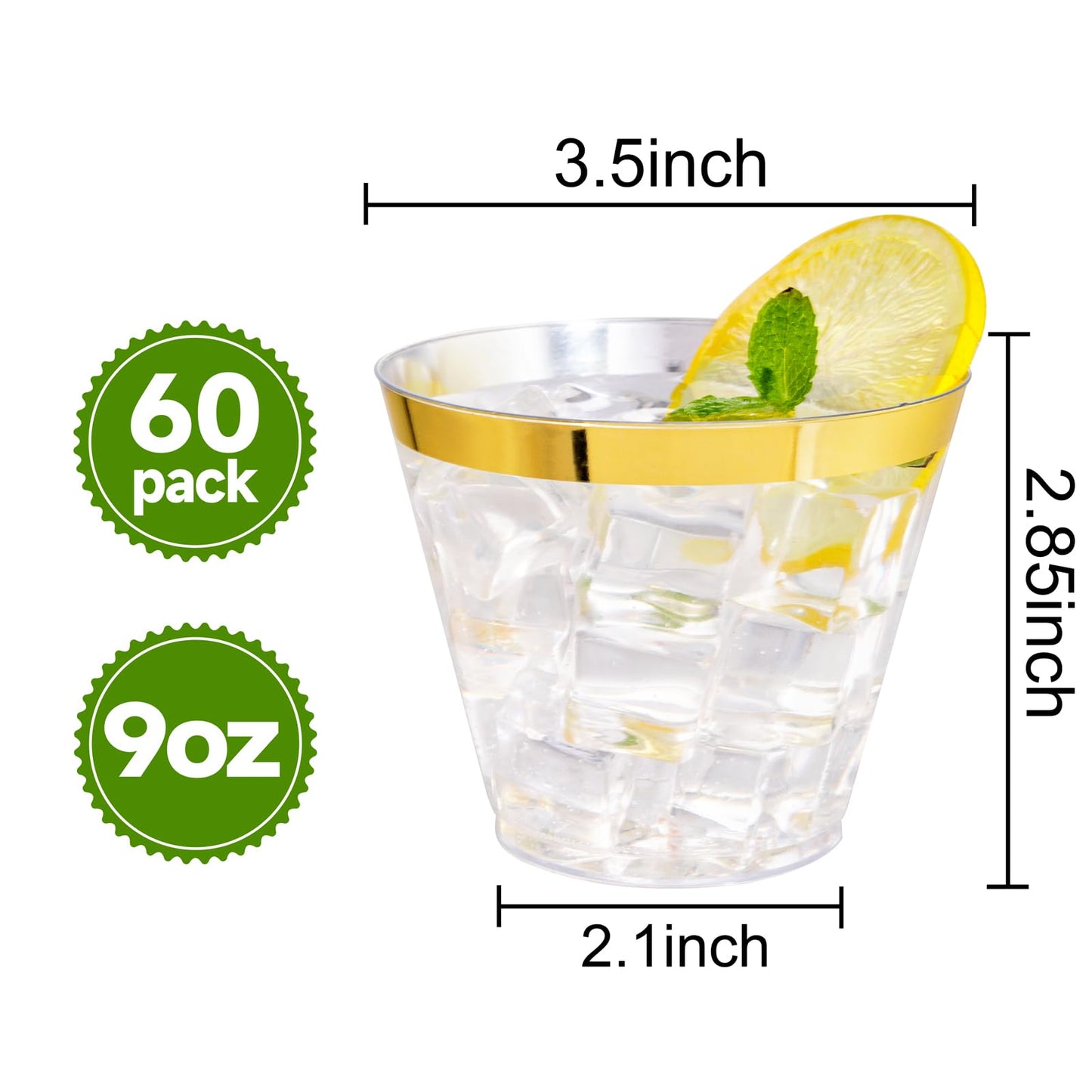 I00000 200 Pack Gold Plastic Cups, 9 Oz Elegant Clear Plastic Cups Gold Rimmed Disposable Wine Glasses Fancy Disposable Party Cups Wedding Cups Drinking Tumblers Plastic Cocktail Glasses with Gold Rim