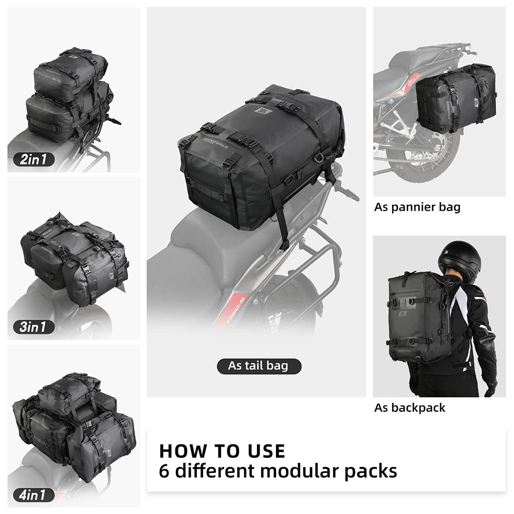 Rhinowalk Motorcycle Tail Bag Motorbike Side Bag 8L Full Waterproof Motor Saddle Pannier Bag Rear Rack Trunk Professional Motor Accessories-Black