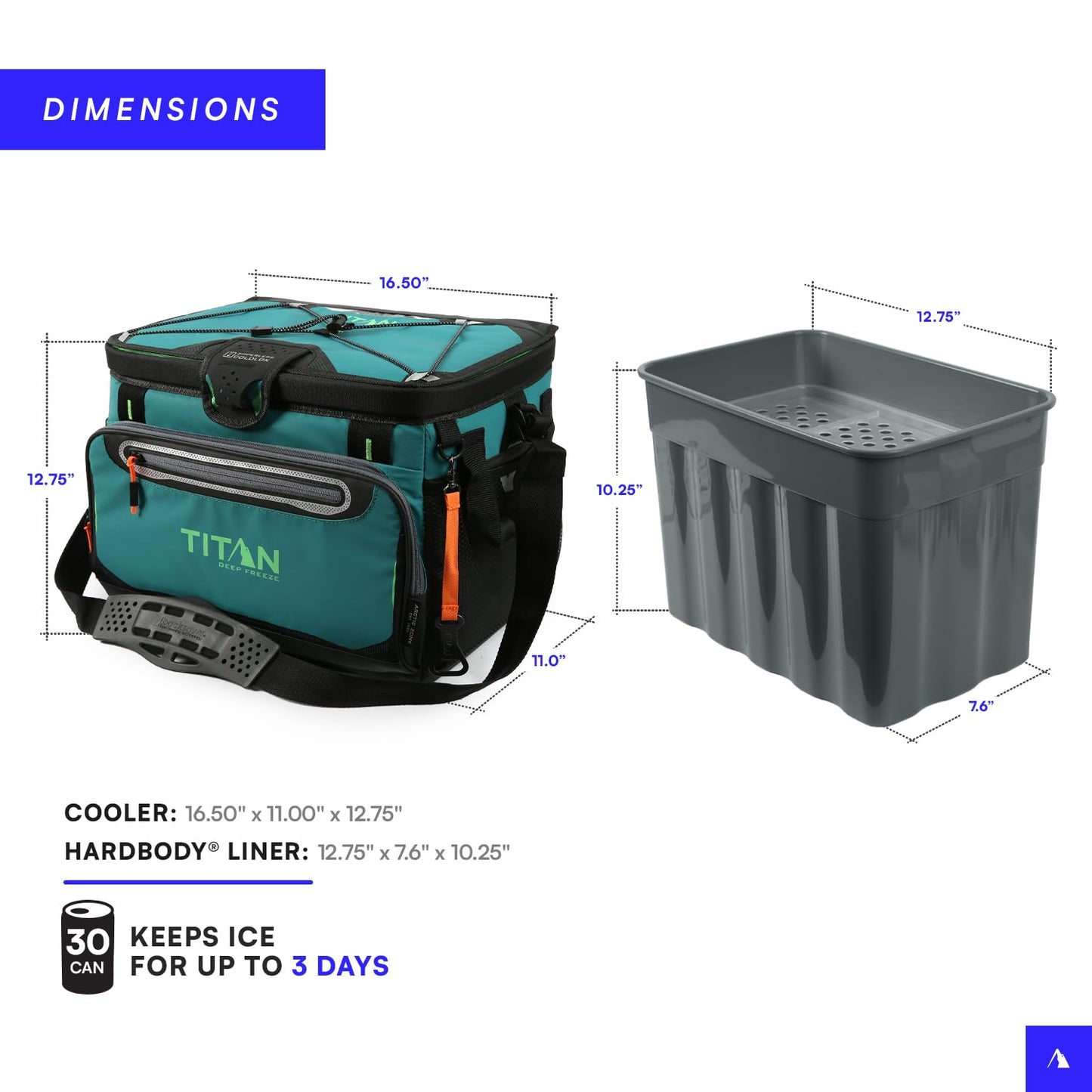 Titan Deep Freeze Cooler Zipperless Hardbody Cooler - Deep Freeze Insulation, HardBody Liner, and SmartShelf