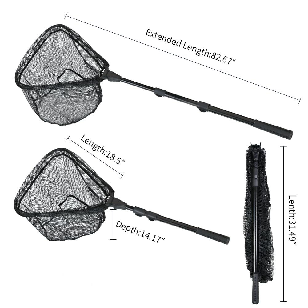 RESTCLOUD Fishing Landing Net with Telescoping Pole Handle, Fishing net Freshwater for Kids Men Women, Extend to 40-63 Inches