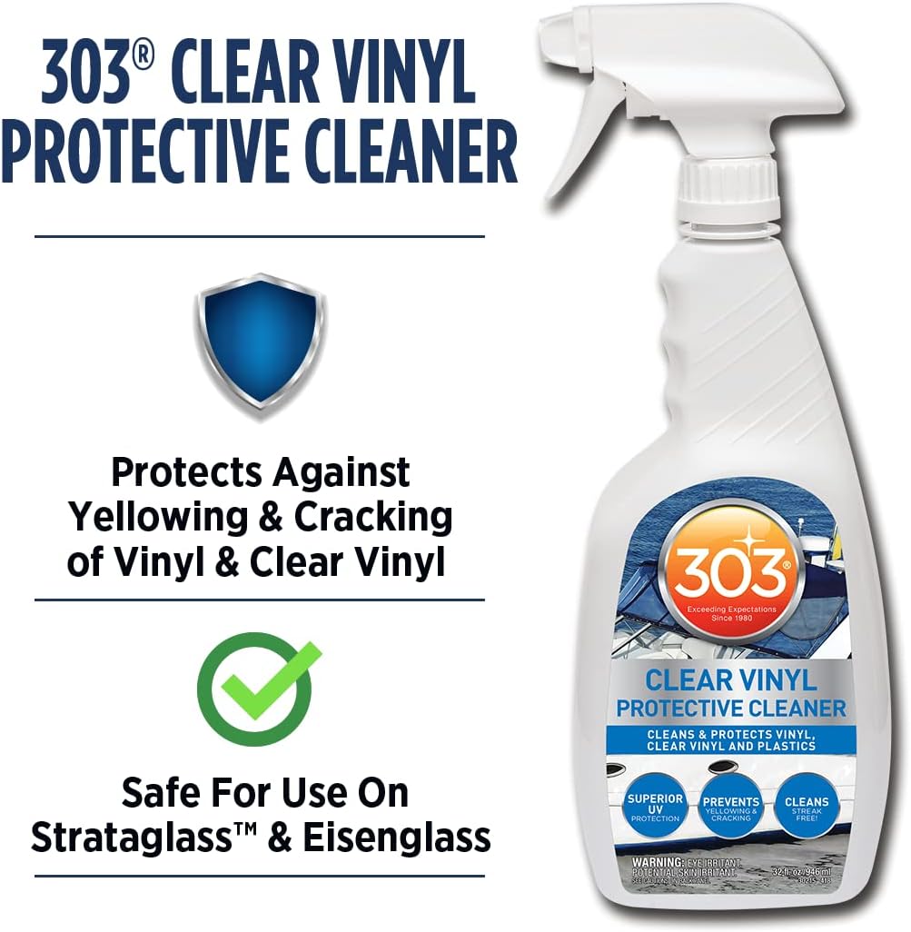 303 Products Marine Clear Protective Cleaner - Cleans and Protects Vinyl and Plastics, Provides Superior UV Protection, Prevents Yellowing and Cracking, 32oz (30215) Packaging May Vary