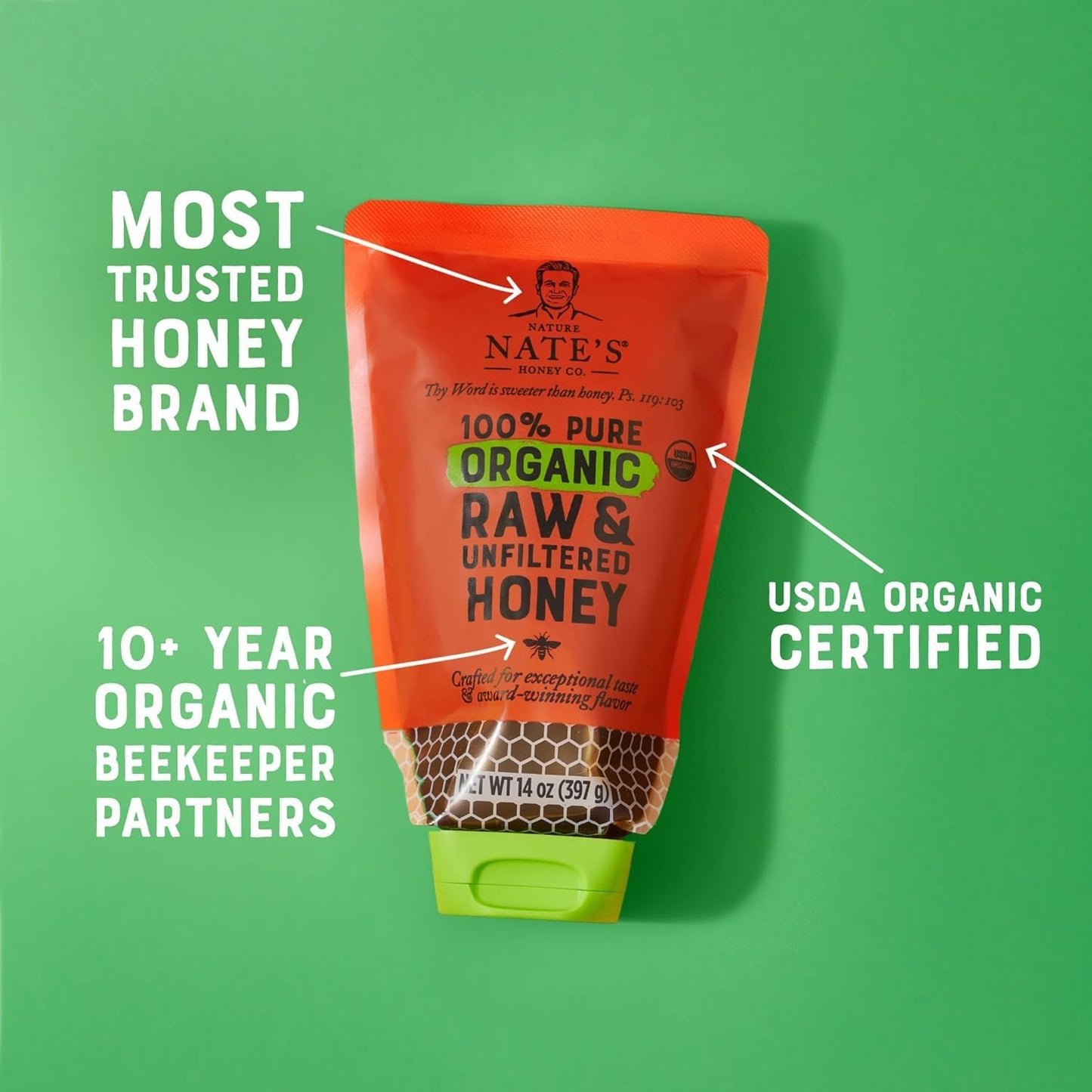 Nate's Organic 100% Pure, Raw & Unfiltered Honey - USDA Certified Organic - 32oz. Squeeze Bottle