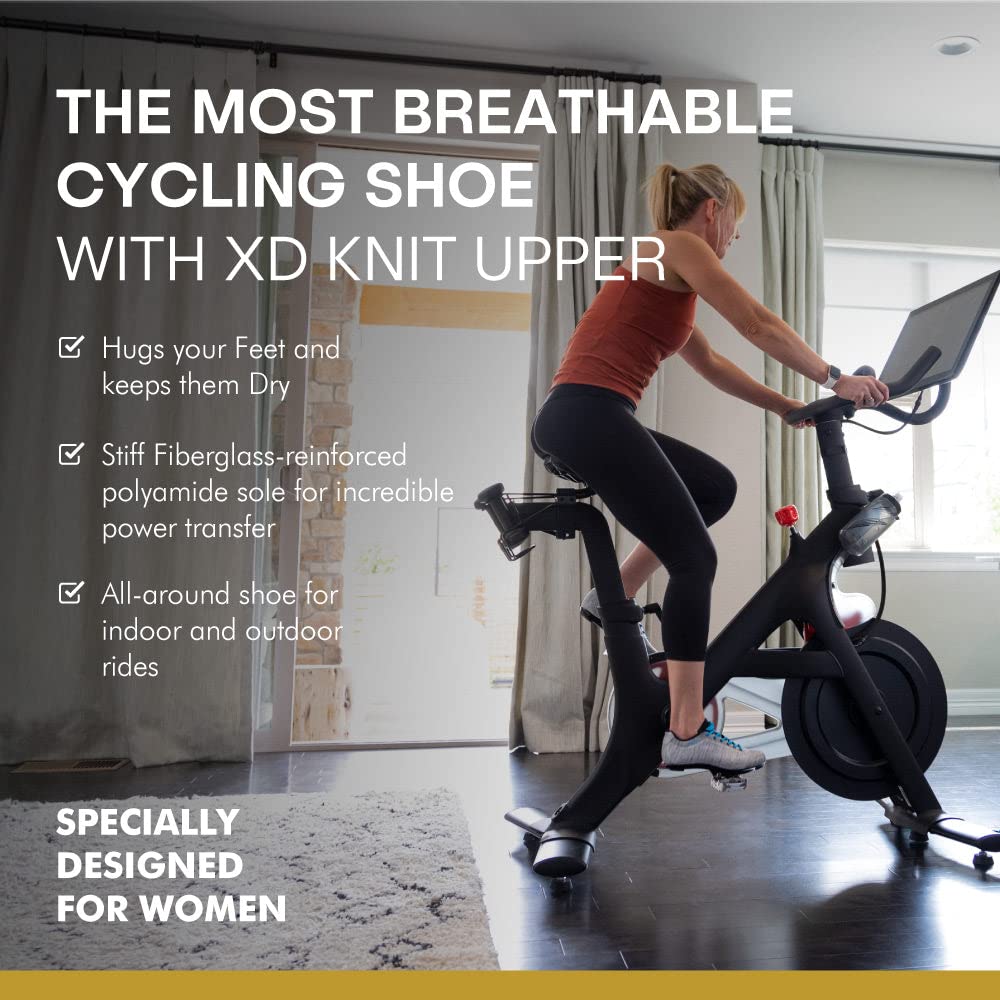 Tommaso Pista Elite Peloton Shoes for Women, Indoor Cycling Shoes for Women with Delta Cleats, Peloton Bike Accessories—Made from XD Knit Fabric—Grey—Firm Laces—Size 8US—39EU