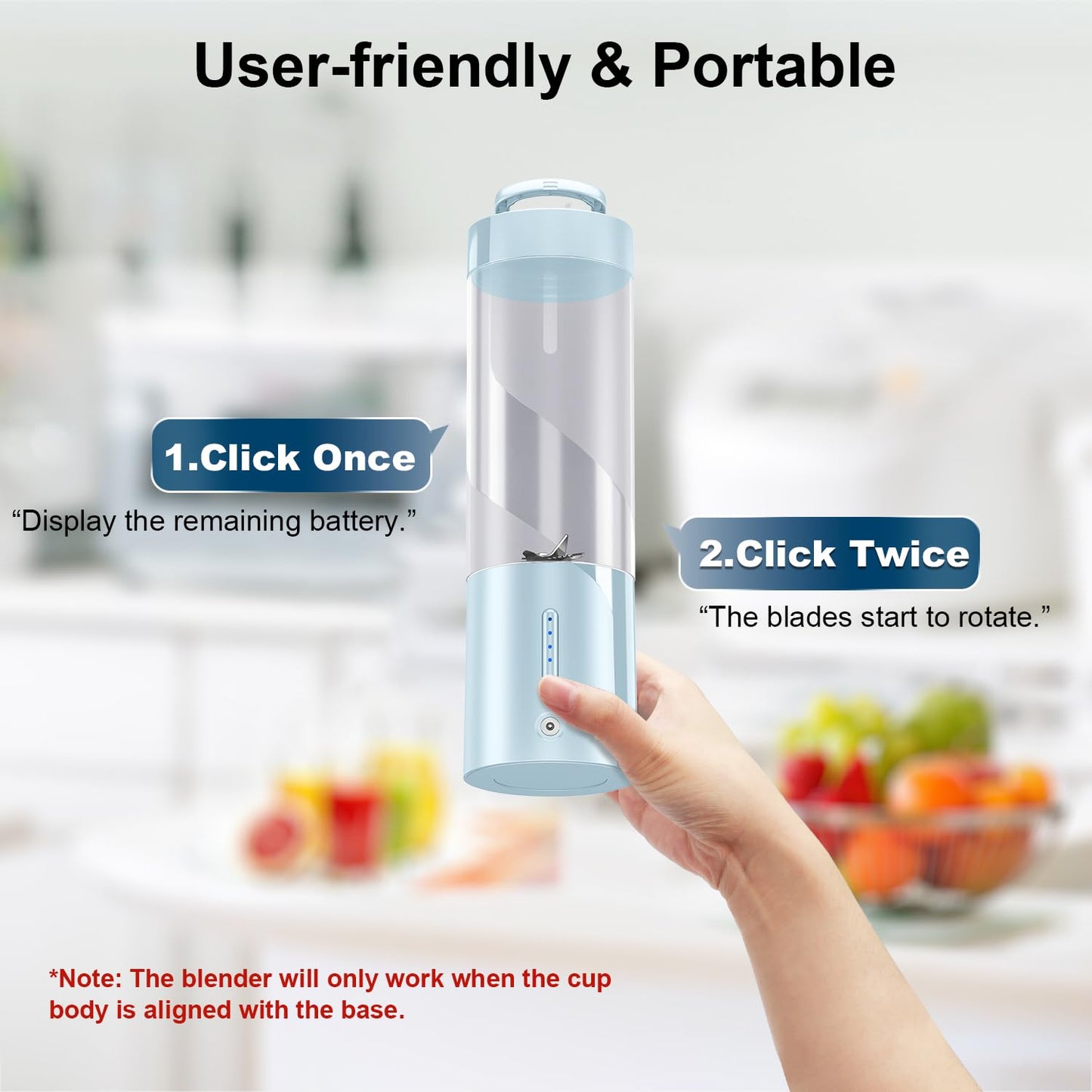 Portable Blender with Insulated Carrying Case & Recipe Book for Shakes and Smoothies, 24 OZ Personal Juicer Electric Protein Shaker Bottle, Mini Small Blender Cup with USB-C Rechargeable, Travel Lid