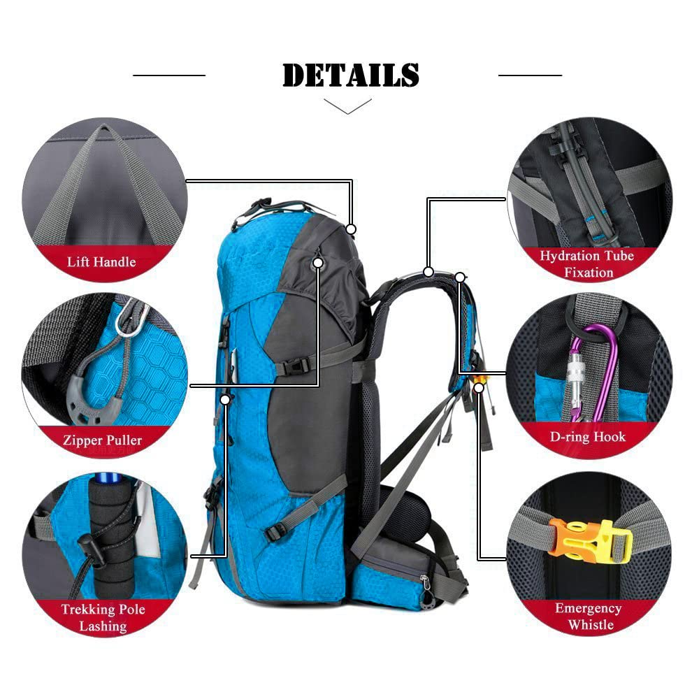 Bseash 60L Waterproof Hiking Camping Backpack with Rain Cover, Large Outdoor Sport Travel Daypack Rucksack for Climbing