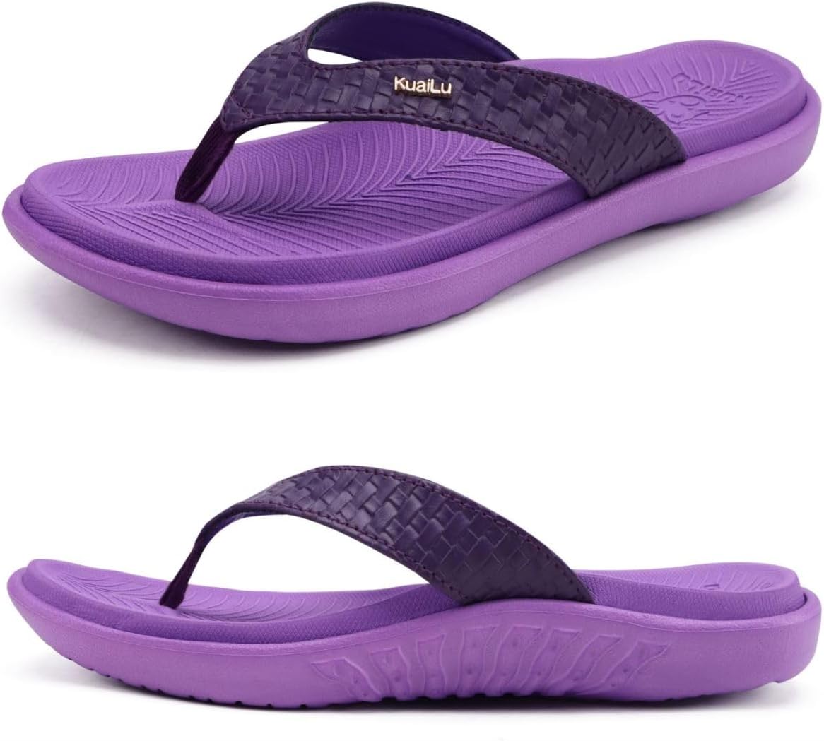 KuaiLu Womens Flip Flops Ladies Yoga Mat Comfortable Walking Thong Sandals With Plantar Fasciitis Arch Support Slip On Indoor Outdoor For Summer
