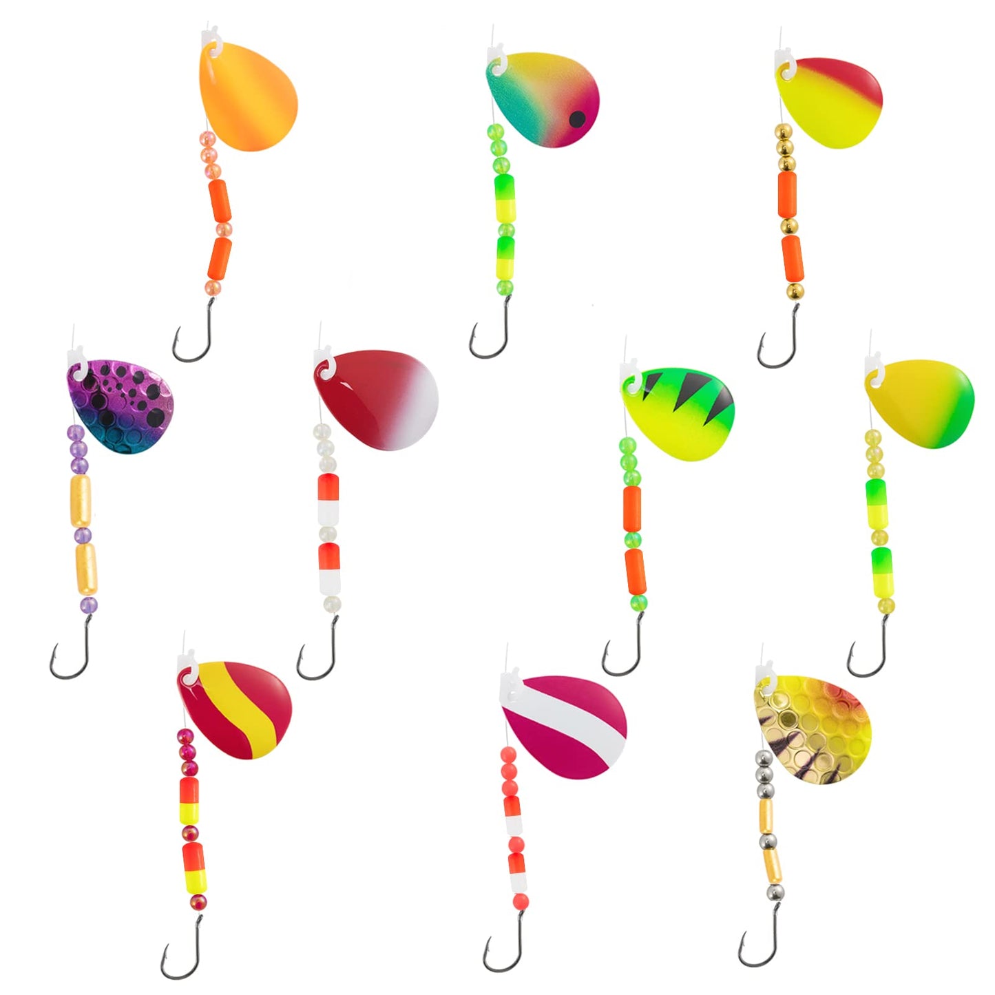 Dr. Fish 10 Pack Walleye Rigs Kit, 47 Inches, 15LB Mono Crawler Harness Walleye Float Rig Colorado Spinner Octopus Hooks for Freshwater Trolling