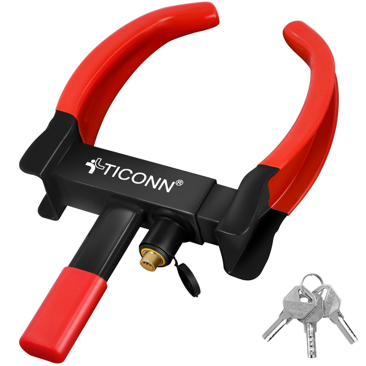 TICONN Universal Wheel Lock, Heavy Duty Tire Lock, Automobile Security Anti Theft Clamp Lock for Car Trailer SUV Motorcycle with 3 Keys (Yellow)